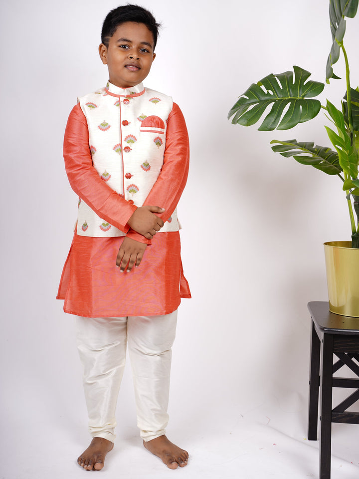 The Nesavu Ethnic Sets Designer Party Wear Readymade Kurta For Baby Boys psr silks Nesavu 14 (6M) / orange BES105