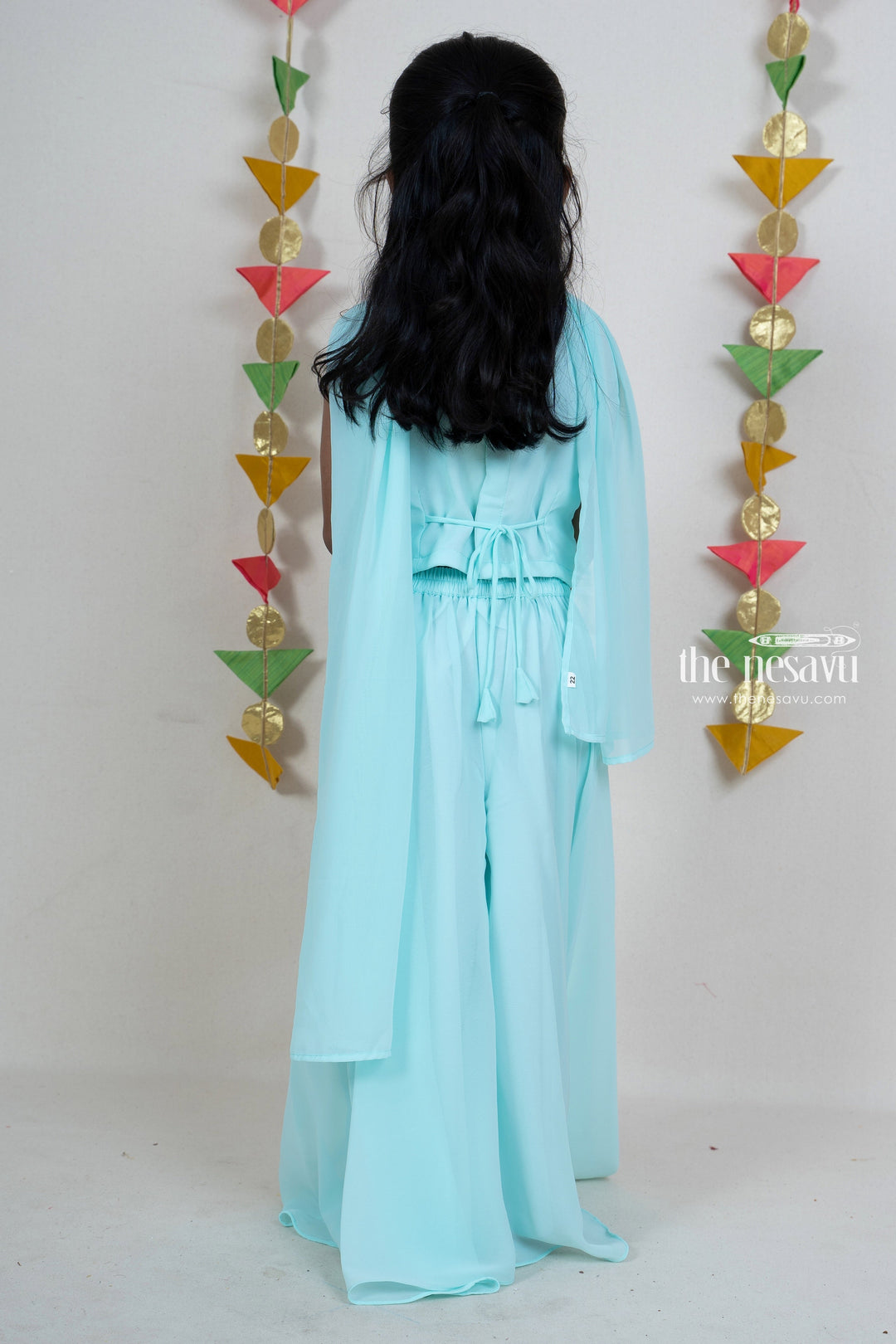 The Nesavu Sets & Suits Designer Sky Blue Palazzo Suit For Girls Kids With Dupatta psr silks Nesavu