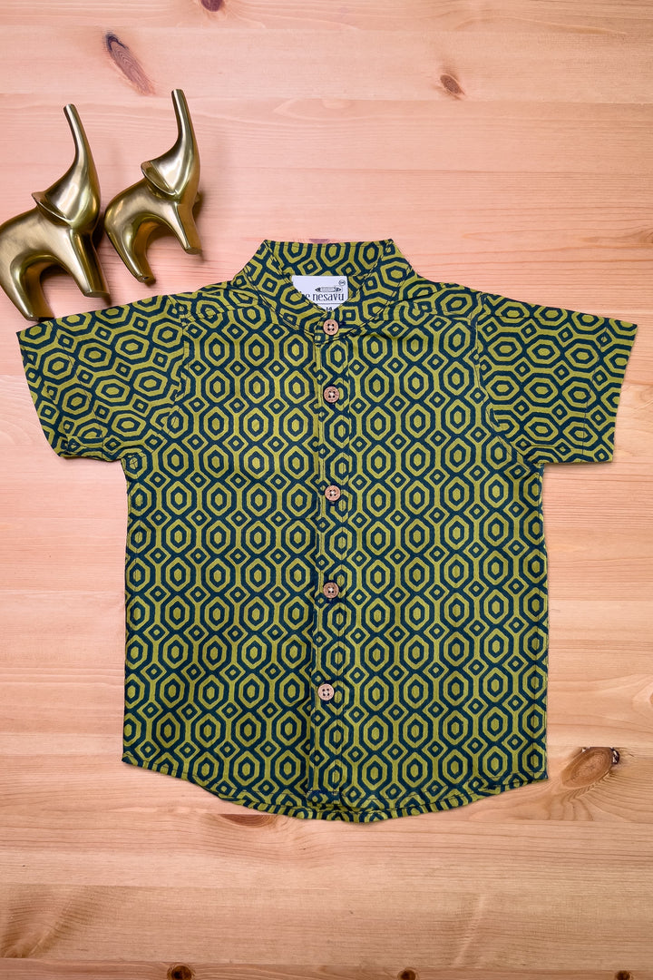 The Nesavu Boys Shirts Diagonals Everywhere - Green Printed Cotton Shirt For New Born Boys psr silks Nesavu 14 (6M) / Lawngreen BS006