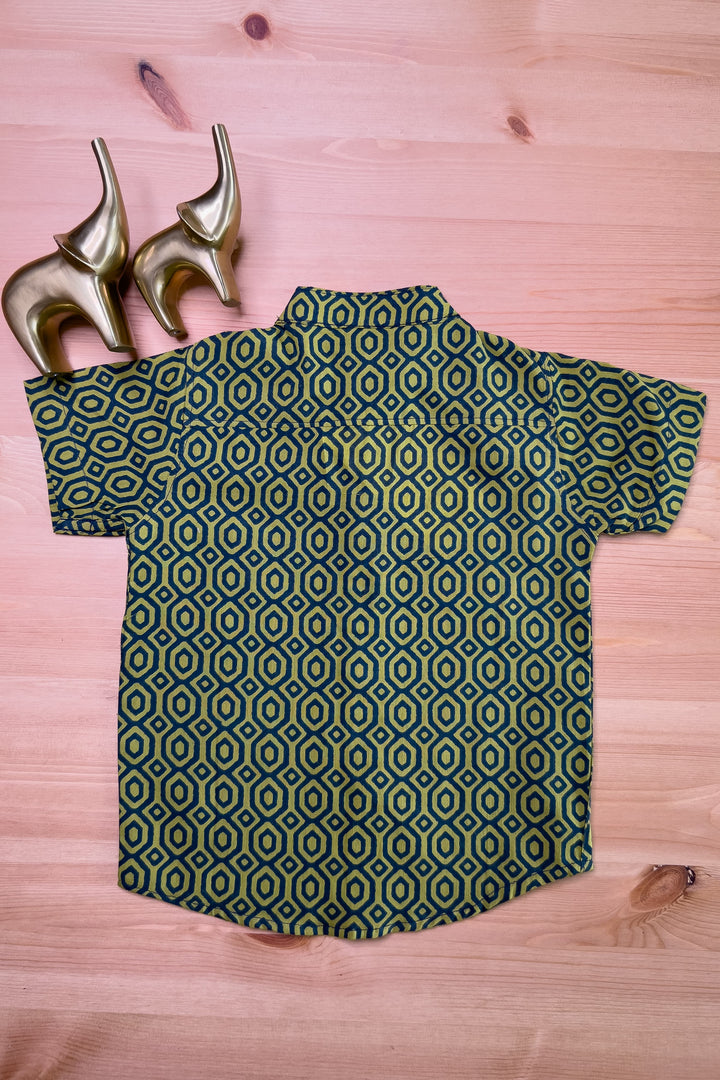 The Nesavu Boys Shirts Diagonals Everywhere - Green Printed Cotton Shirt For New Born Boys psr silks Nesavu