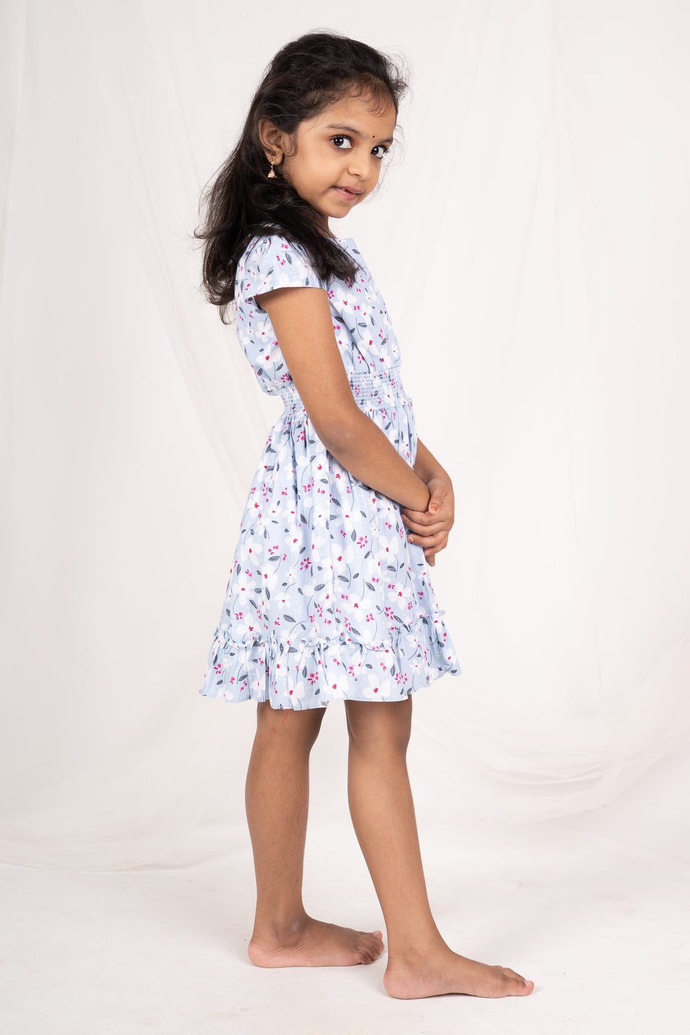 The Nesavu Frocks & Dresses Elastic Waist Ash Print Cotton Gown With Ruffled End psr silks Nesavu