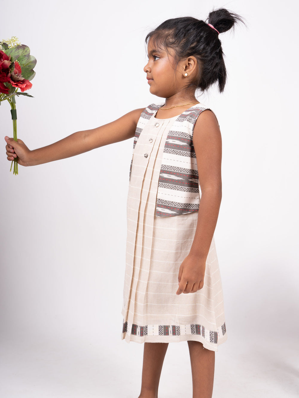 The Nesavu Frocks & Dresses Elegant Beige Casual Cotton Frock Dress psr silks Nesavu
