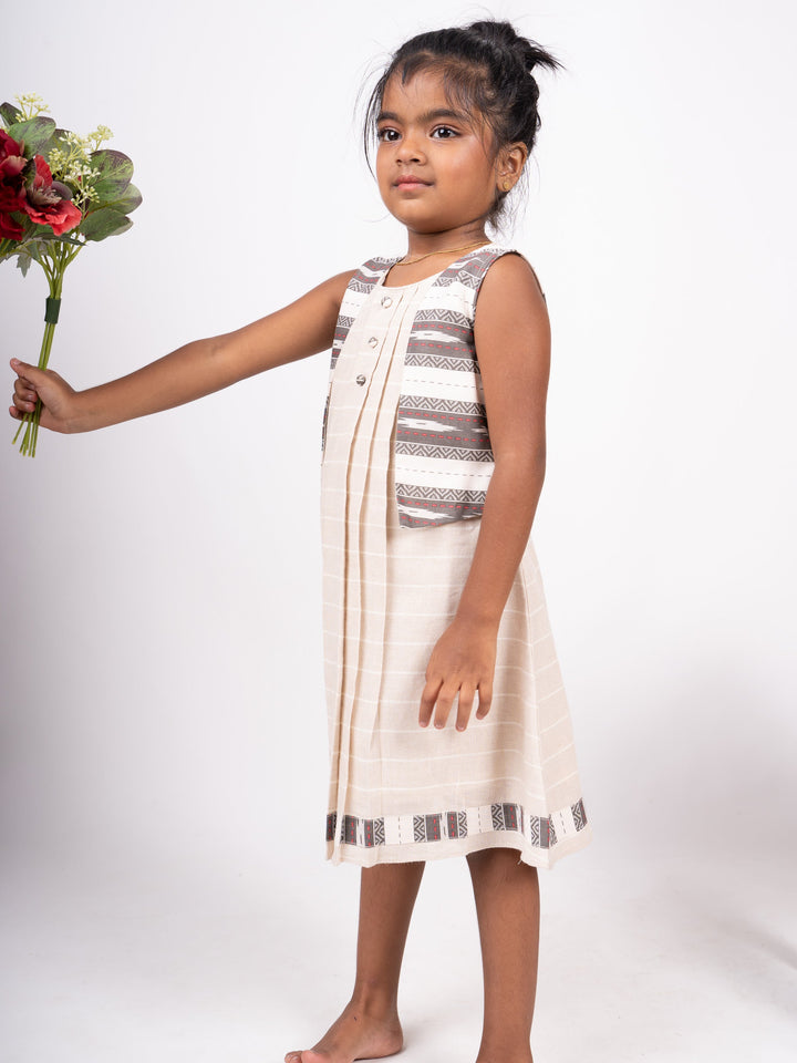 The Nesavu Frocks & Dresses Elegant Beige Casual Cotton Frock Dress psr silks Nesavu