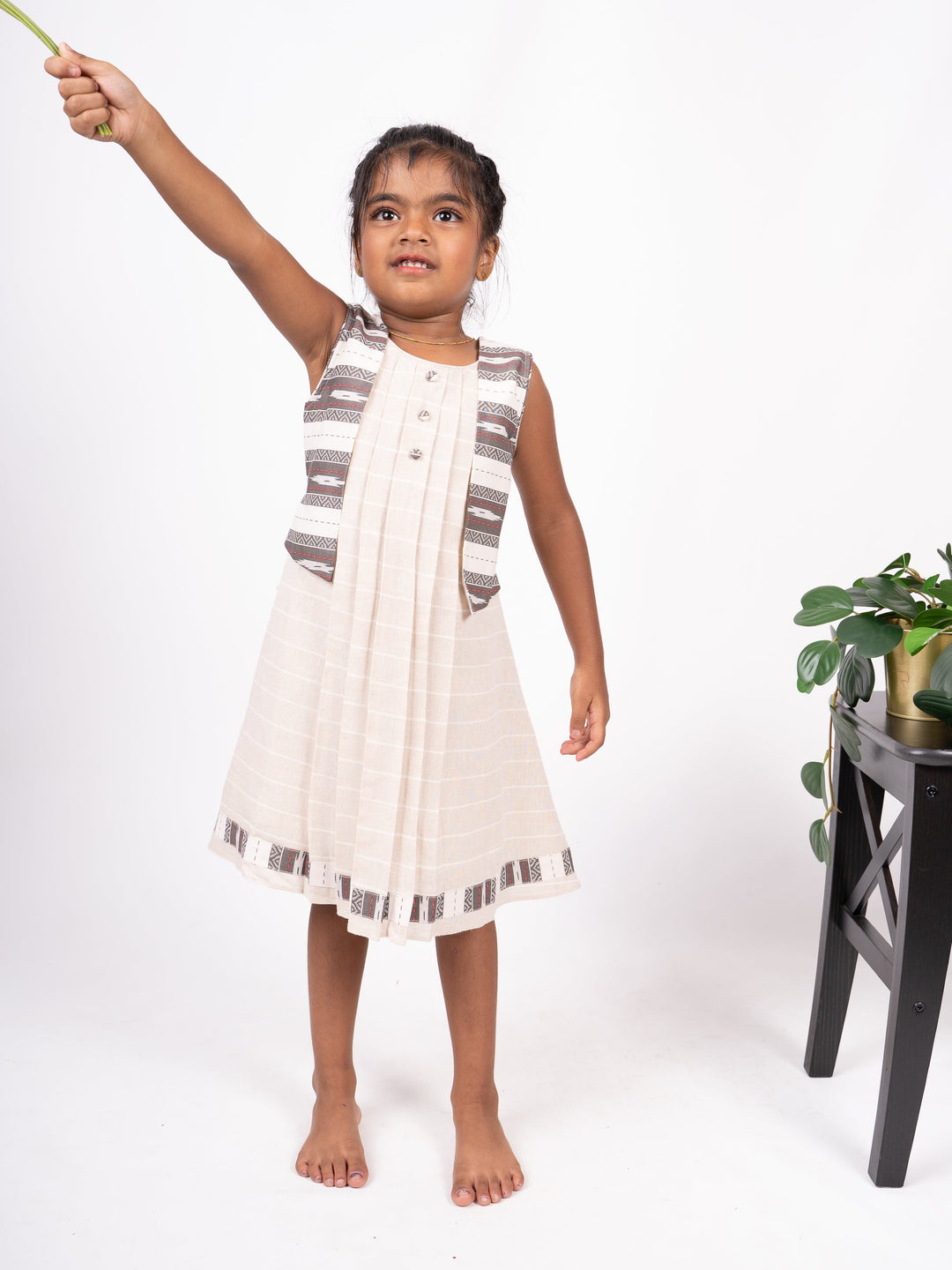 The Nesavu Frocks & Dresses Elegant Beige Casual Cotton Frock Dress psr silks Nesavu