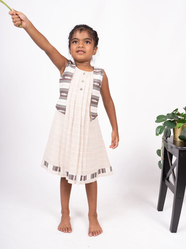 The Nesavu Frocks & Dresses Elegant Beige Casual Cotton Frock Dress psr silks Nesavu