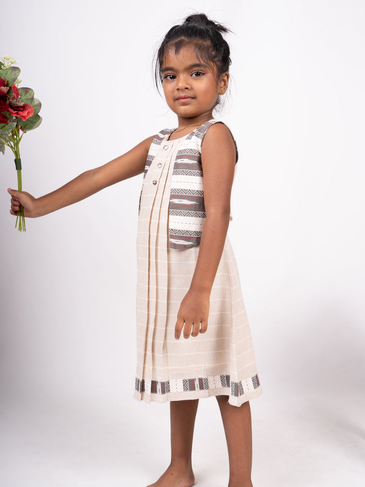 The Nesavu Frocks & Dresses Elegant Beige Casual Cotton Frock Dress psr silks Nesavu