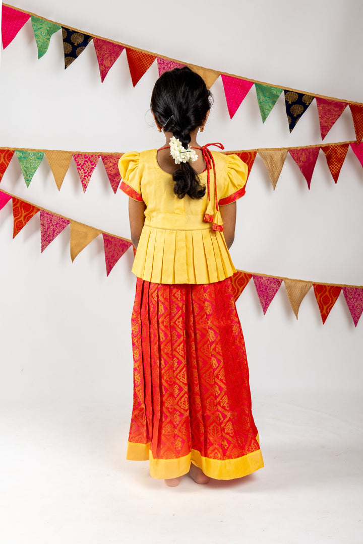 The Nesavu Pattu Pavadai Elegant Double Shaded Silk Skirt With Latest Designer Blouse For Girls psr silks Nesavu