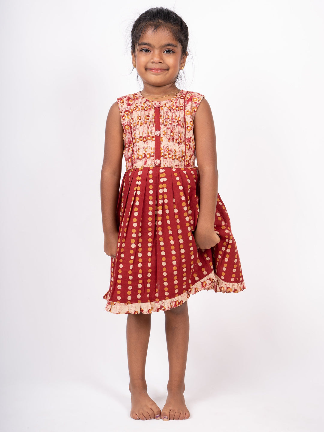 The Nesavu Frocks & Dresses Elegant Maroon Soft Cotton Frock For Baby Girls psr silks Nesavu 10 (NB) / Maroon GFC744