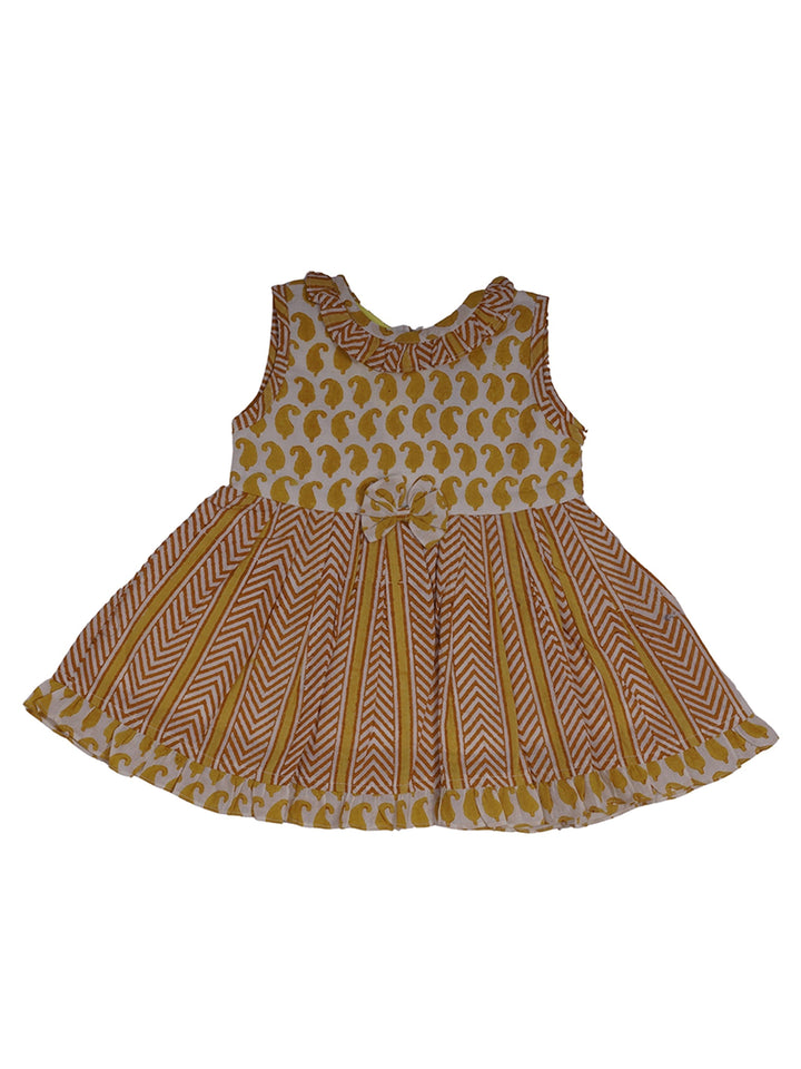 The Nesavu Frocks & Dresses Elegant Paisley Designer Cotton Gown With Neck Ruffles And Bow psr silks Nesavu 12 (0M-6M) / orange GFC703