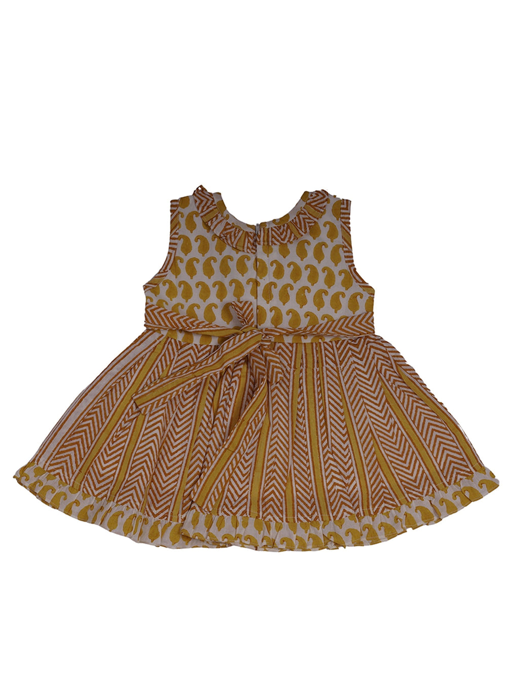 The Nesavu Frocks & Dresses Elegant Paisley Designer Cotton Gown With Neck Ruffles And Bow psr silks Nesavu