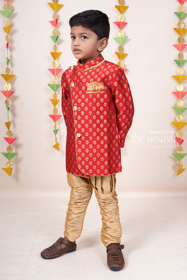 The Nesavu Ethnic Sets Elegant Red Fancy Silk Kurta For Infant Boys psr silks Nesavu 16 (1Y) / maroon BES187A
