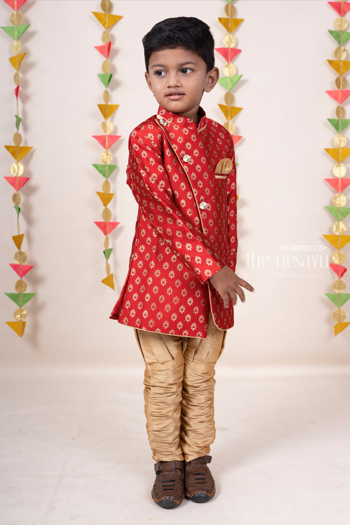 The Nesavu Ethnic Sets Elegant Red Fancy Silk Kurta For Infant Boys psr silks Nesavu
