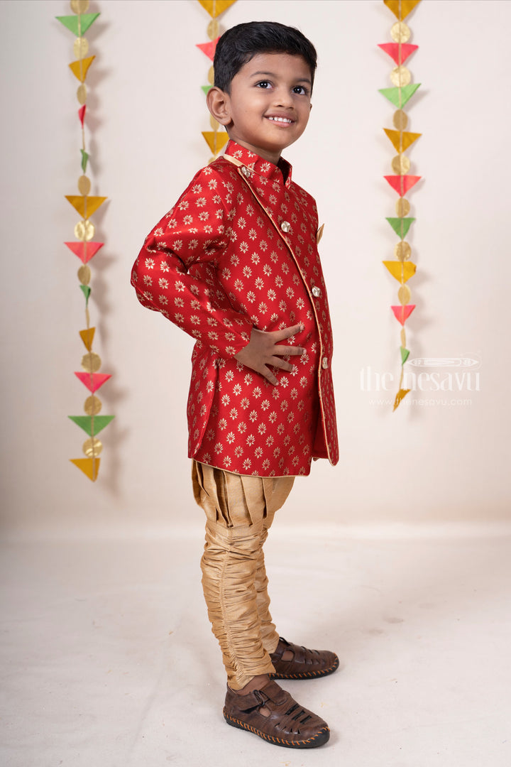 The Nesavu Ethnic Sets Elegant Red Fancy Silk Kurta For Infant Boys psr silks Nesavu