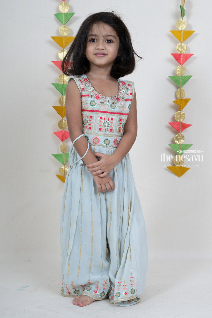 The Nesavu Sets & Suits Embroidery Sequenced Georgette Pleated Designer Festive Wear For Girls psr silks Nesavu