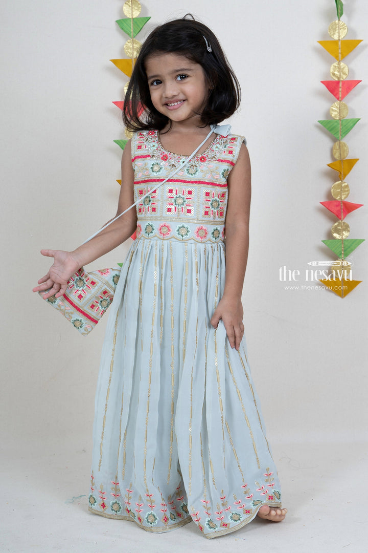 The Nesavu Sets & Suits Embroidery Sequenced Georgette Pleated Designer Festive Wear For Girls psr silks Nesavu