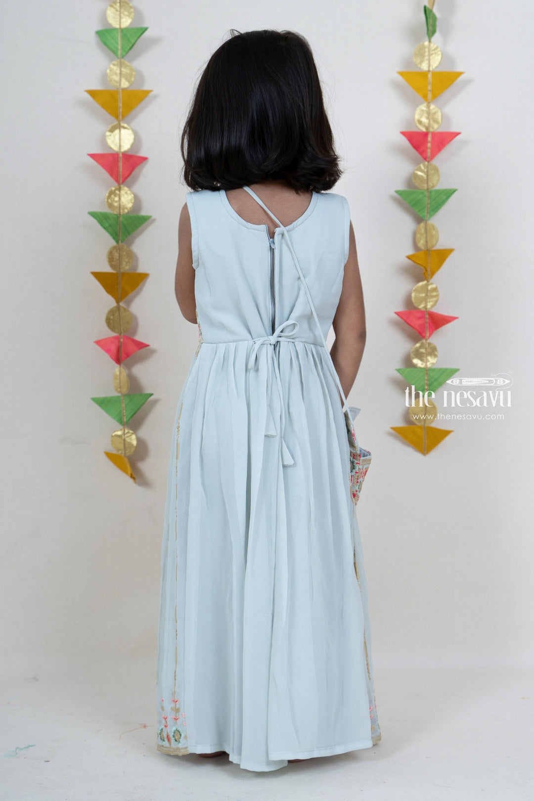 The Nesavu Sets & Suits Embroidery Sequenced Georgette Pleated Designer Festive Wear For Girls psr silks Nesavu
