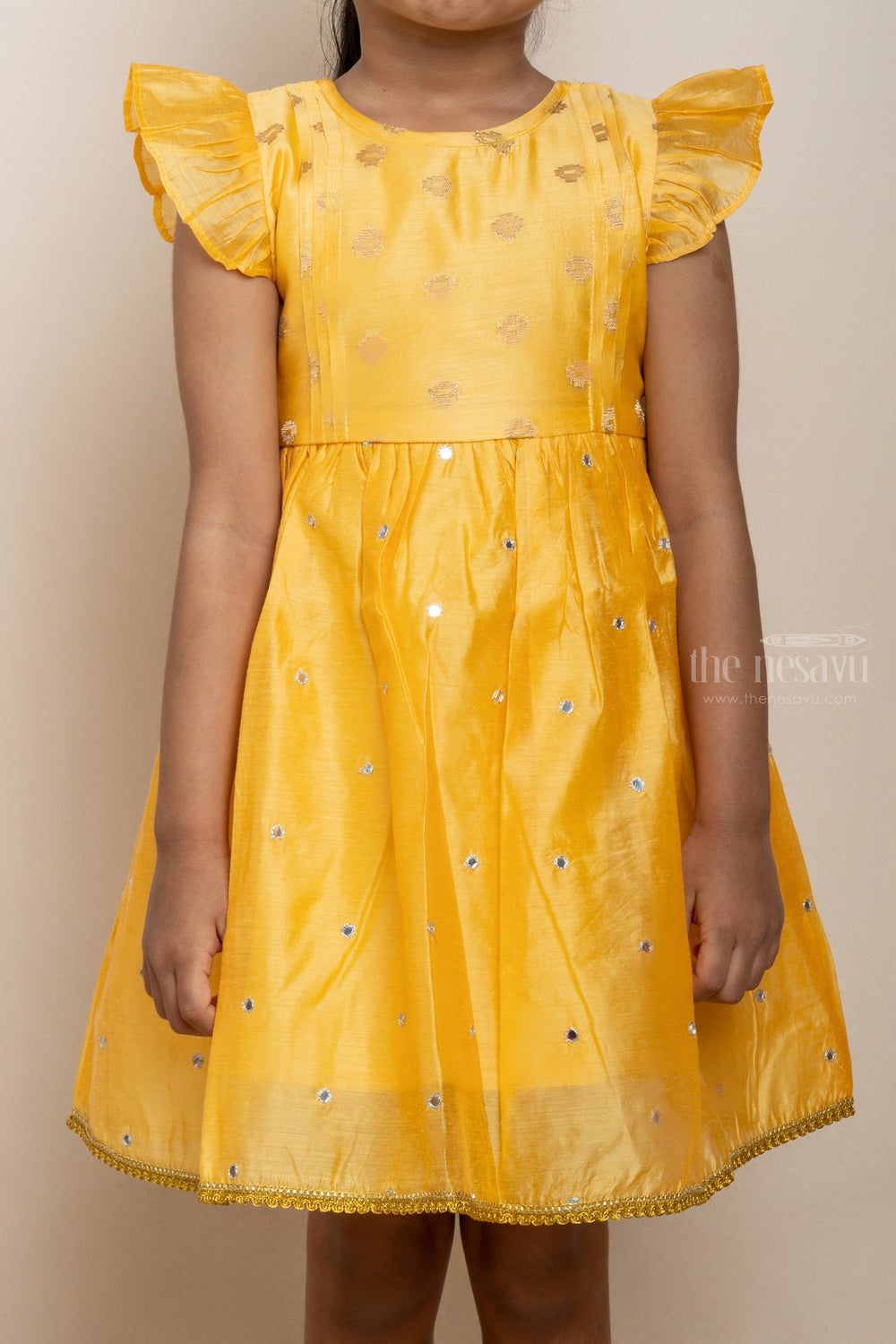 The Nesavu Frocks & Dresses Exemplary Yellow - Cottony Cute Frocks With Mirrors And Gold Puttas psr silks Nesavu