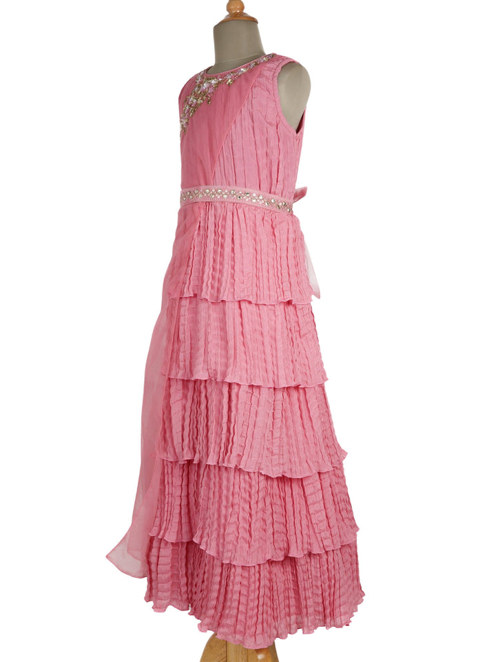 The Nesavu Frocks & Dresses Fancy Party Wear Full Gown For Girls With Hand Embroidery Belt Embellishment psr silks Nesavu