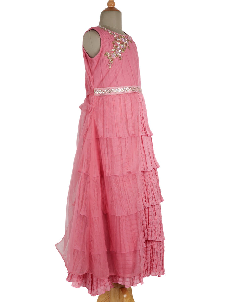 The Nesavu Frocks & Dresses Fancy Party Wear Full Gown For Girls With Hand Embroidery Belt Embellishment psr silks Nesavu