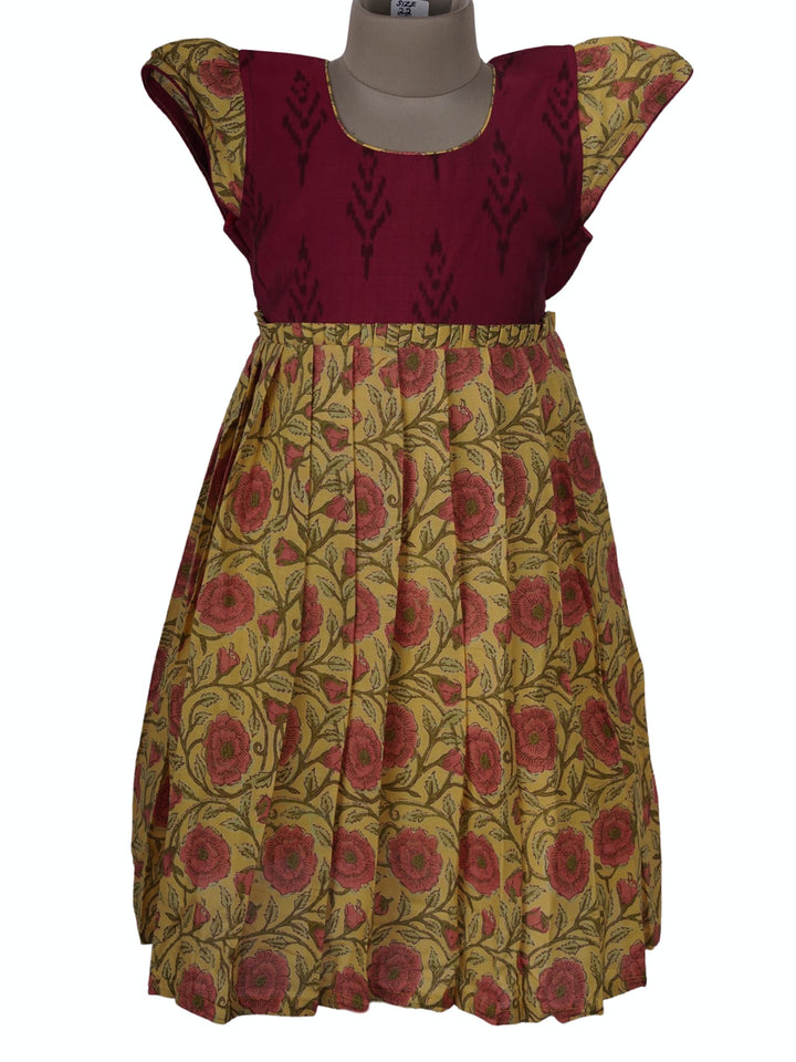 The Nesavu Frocks & Dresses Floral Cotton Dress With Designer Yoke For Baby Girls psr silks Nesavu 12 (3M) / yellow GFC728