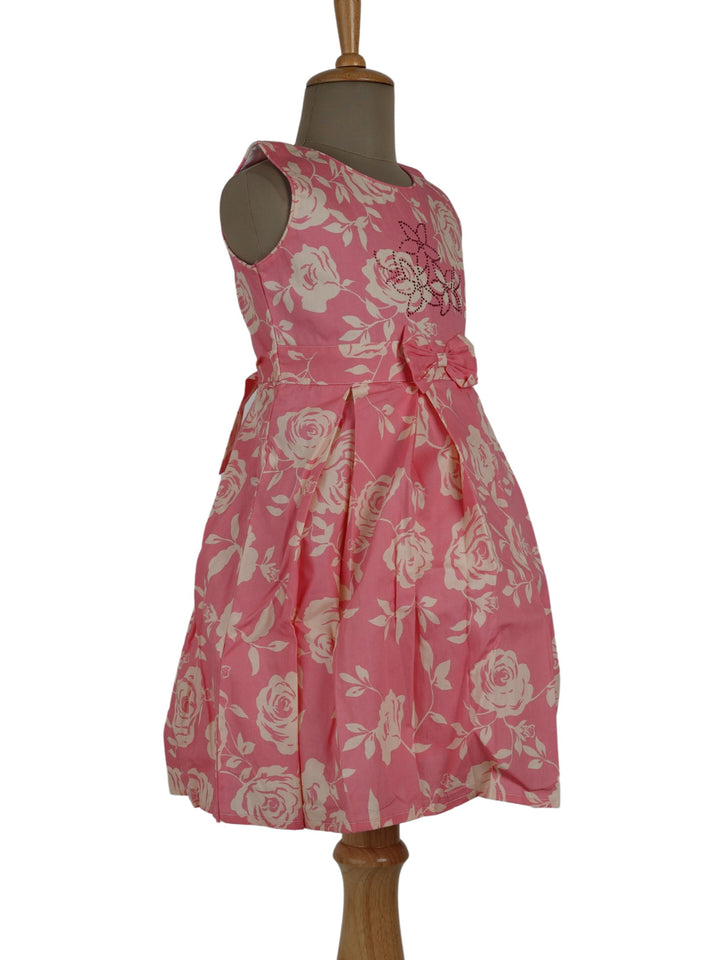 The Nesavu Frocks & Dresses Floral Print Soft Cotton Frock Dress With Bow psr silks Nesavu