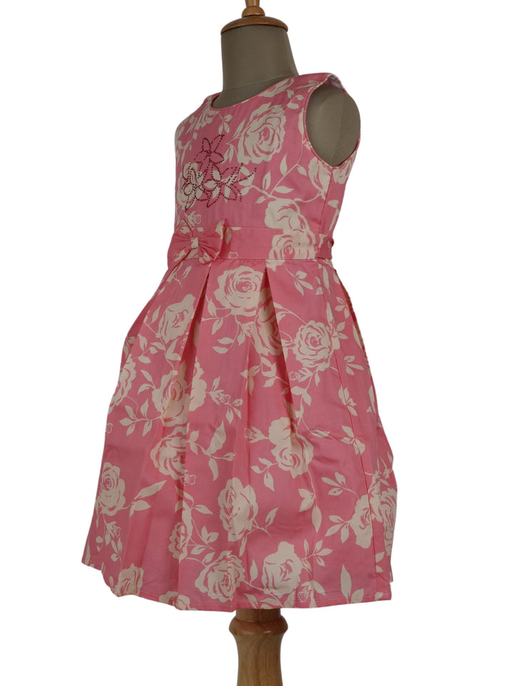 The Nesavu Frocks & Dresses Floral Print Soft Cotton Frock Dress With Bow psr silks Nesavu