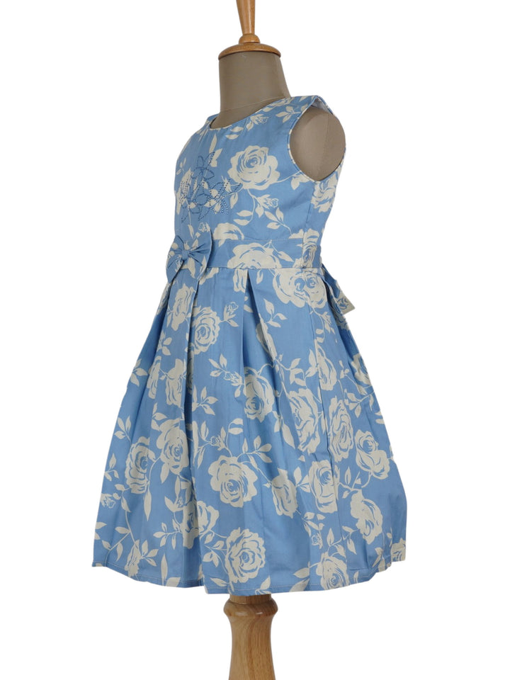 The Nesavu Frocks & Dresses Floral Print Soft Cotton Frock Dress With Bow psr silks Nesavu