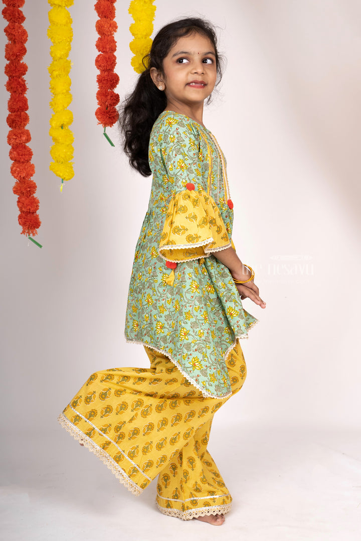 The Nesavu Sets & Suits Floral Printed Cotton Palazzo Attached Anarkali Kurta For Girls psr silks Nesavu