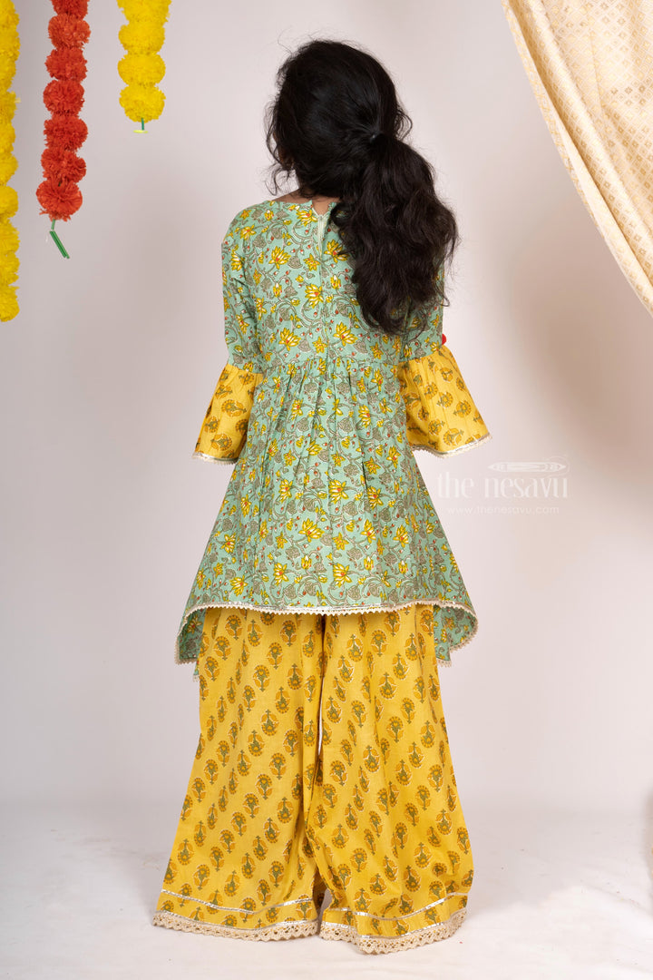 The Nesavu Sets & Suits Floral Printed Cotton Palazzo Attached Anarkali Kurta For Girls psr silks Nesavu