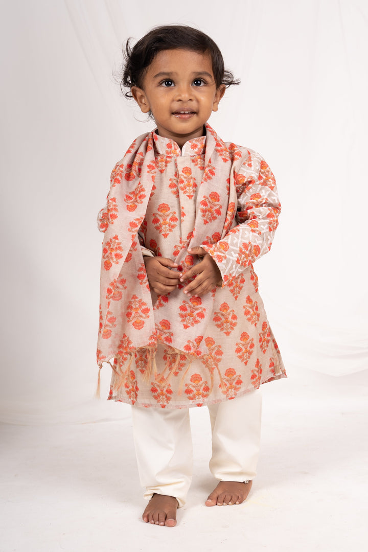 The Nesavu Ethnic Sets Floral Printed Semi Silk Cotton Kurta For Baby Boys psr silks Nesavu