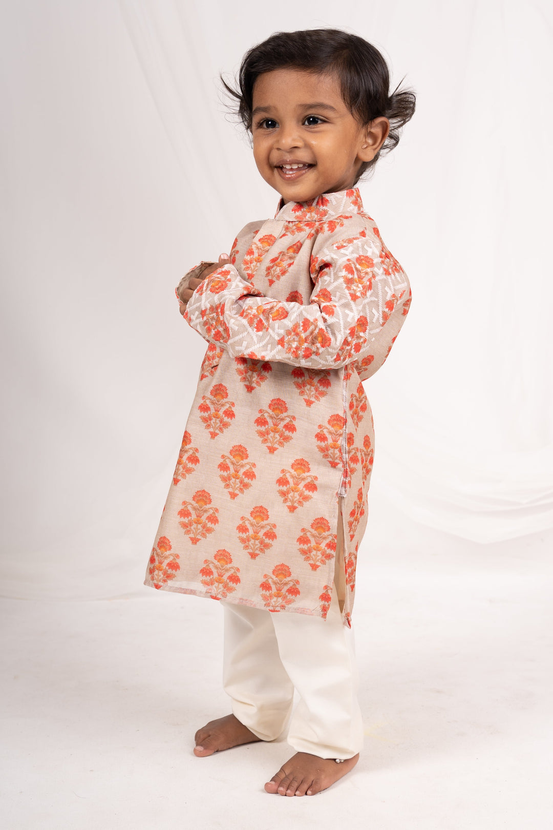 The Nesavu Ethnic Sets Floral Printed Semi Silk Cotton Kurta For Baby Boys psr silks Nesavu