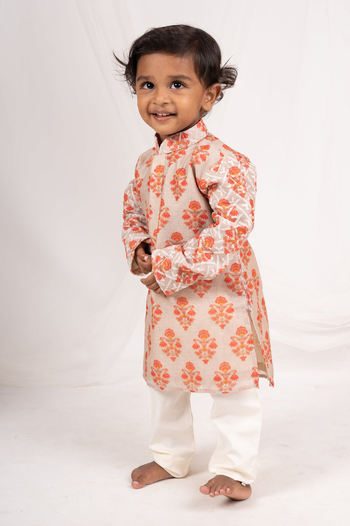 The Nesavu Ethnic Sets Floral Printed Semi Silk Cotton Kurta For Baby Boys psr silks Nesavu