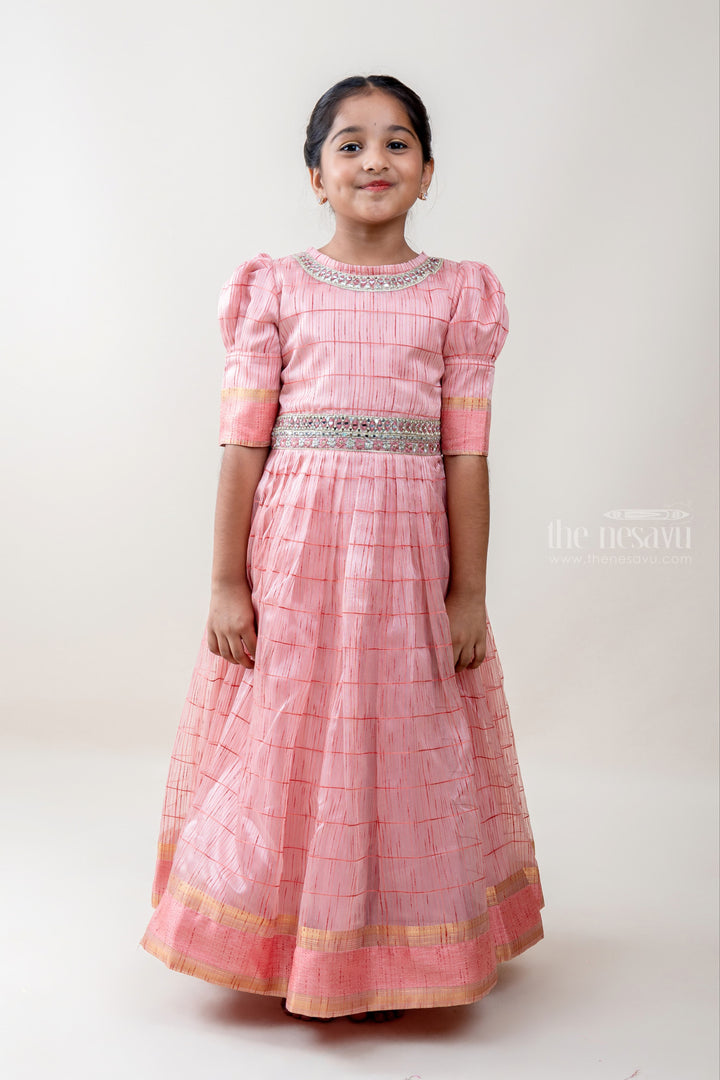 The Nesavu Kids Anarkali Full Length Silk Cotton Designer Anarkali Dresses For Baby Girls psr silks Nesavu 18 (2Y) / PaleVioletRed GA113C