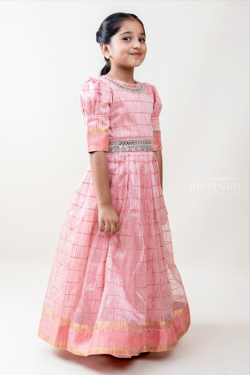 The Nesavu Kids Anarkali Full Length Silk Cotton Designer Anarkali Dresses For Baby Girls psr silks Nesavu