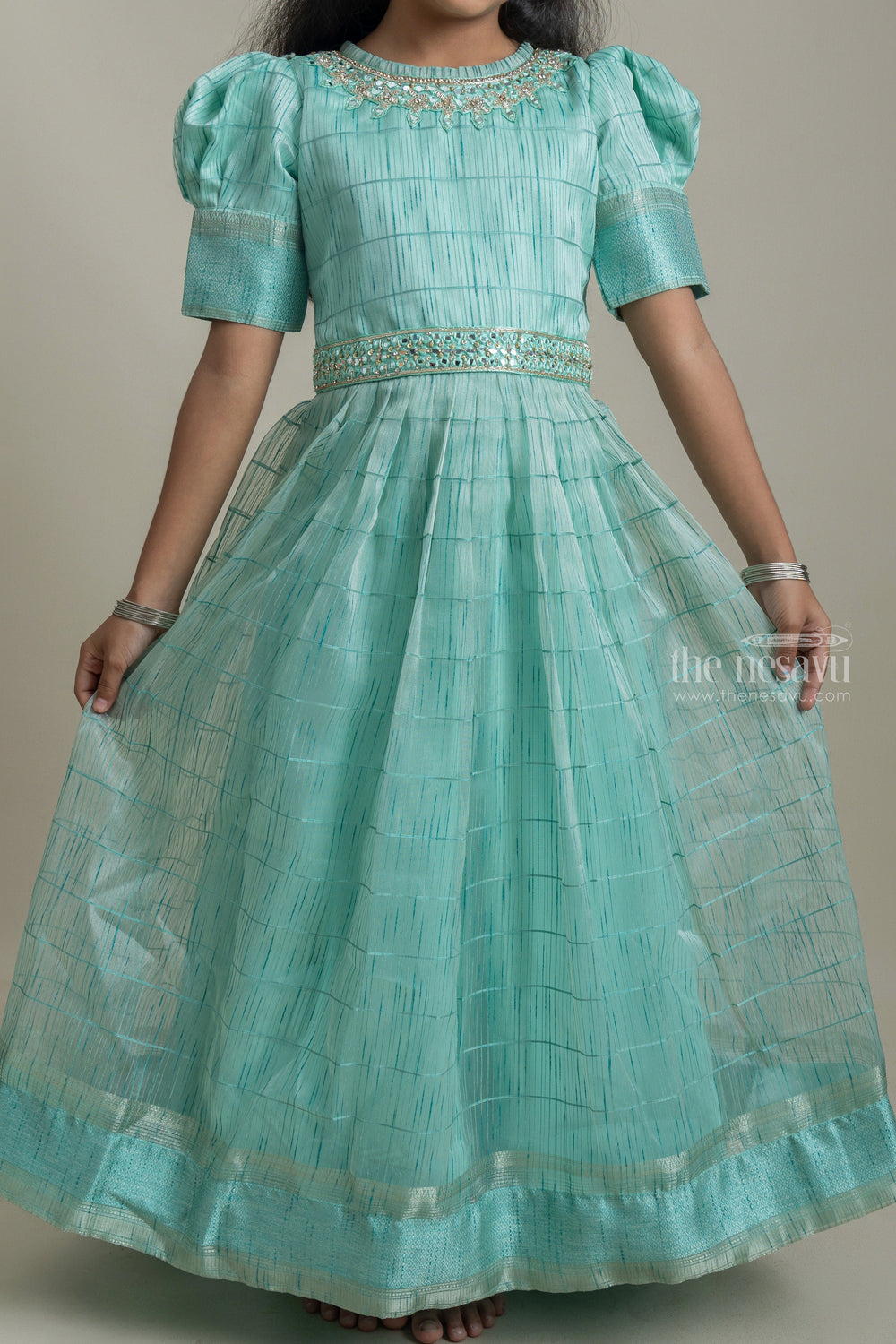 The Nesavu Kids Anarkali Full Length Silk Organza Designer Anarkali Dresses For Baby Girls psr silks Nesavu