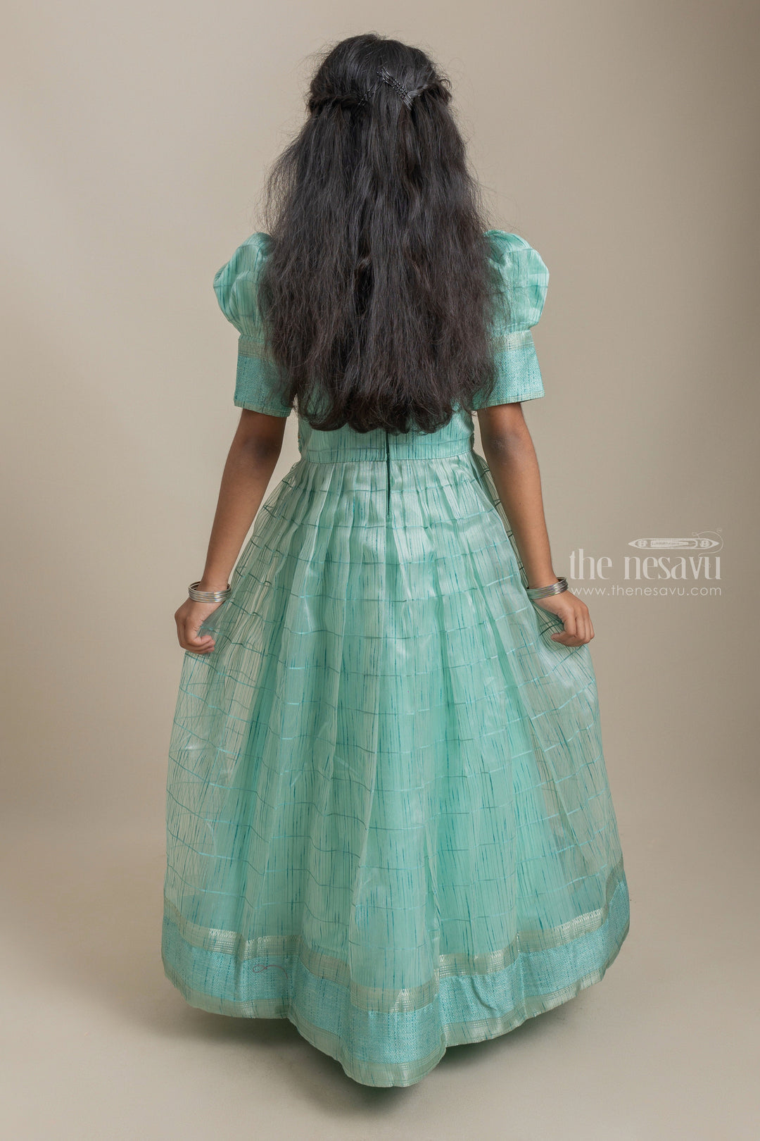 The Nesavu Kids Anarkali Full Length Silk Organza Designer Anarkali Dresses For Baby Girls psr silks Nesavu