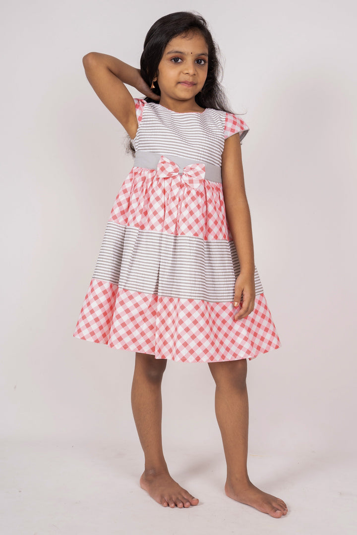 The Nesavu Frocks & Dresses Geometric Print Summer Cotton Frock for Girls psr silks Nesavu 16 (1Y) / gray GFC688