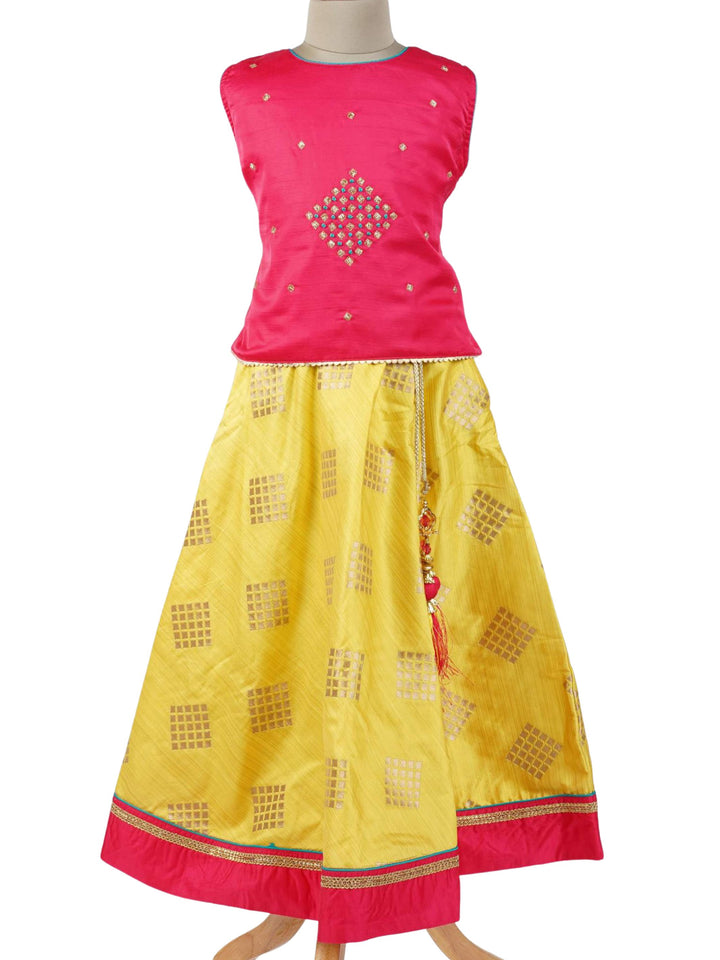 The Nesavu Lehenga & Ghagra Geometric Zari Brocade Hand Embellished Choli with Net Ombre Dupatta psr silks Nesavu 16 (1Y-2Y) / gold GL079A