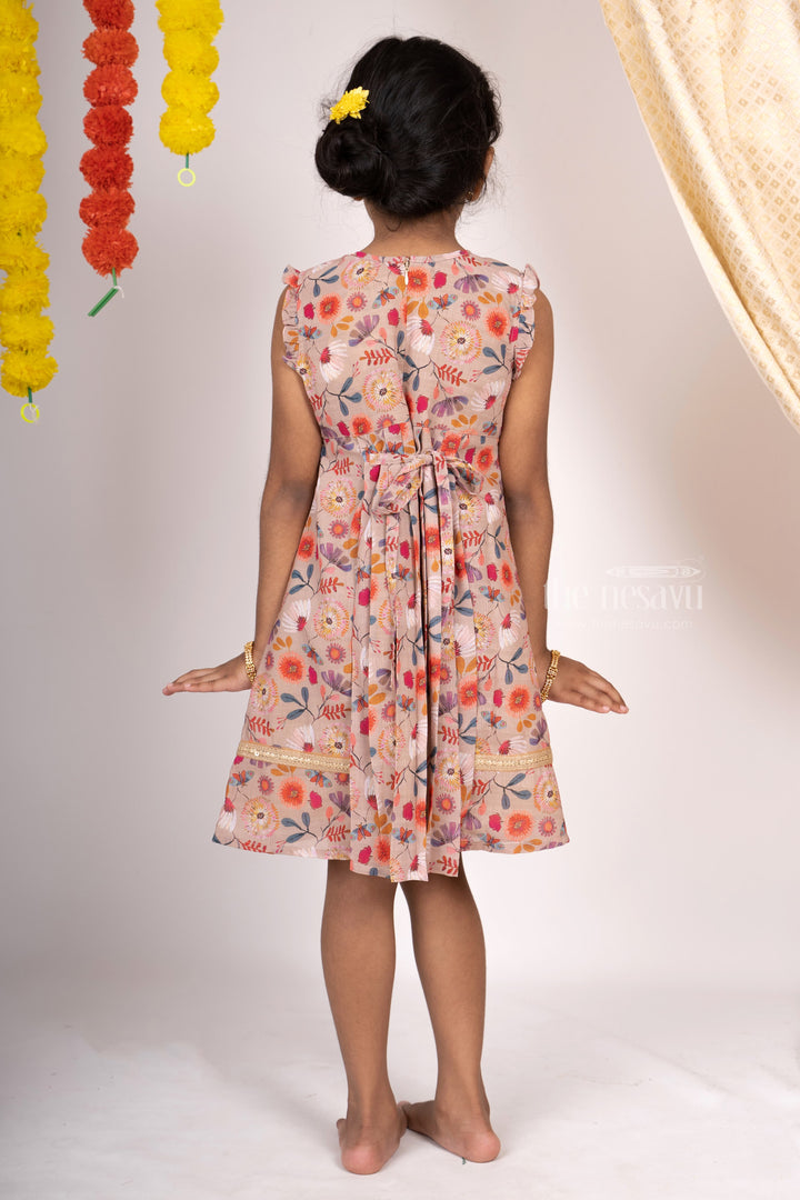 The Nesavu Frocks & Dresses Girls Box Pleated Floral Print Cotton Gown With Ruffled Sleeves psr silks Nesavu