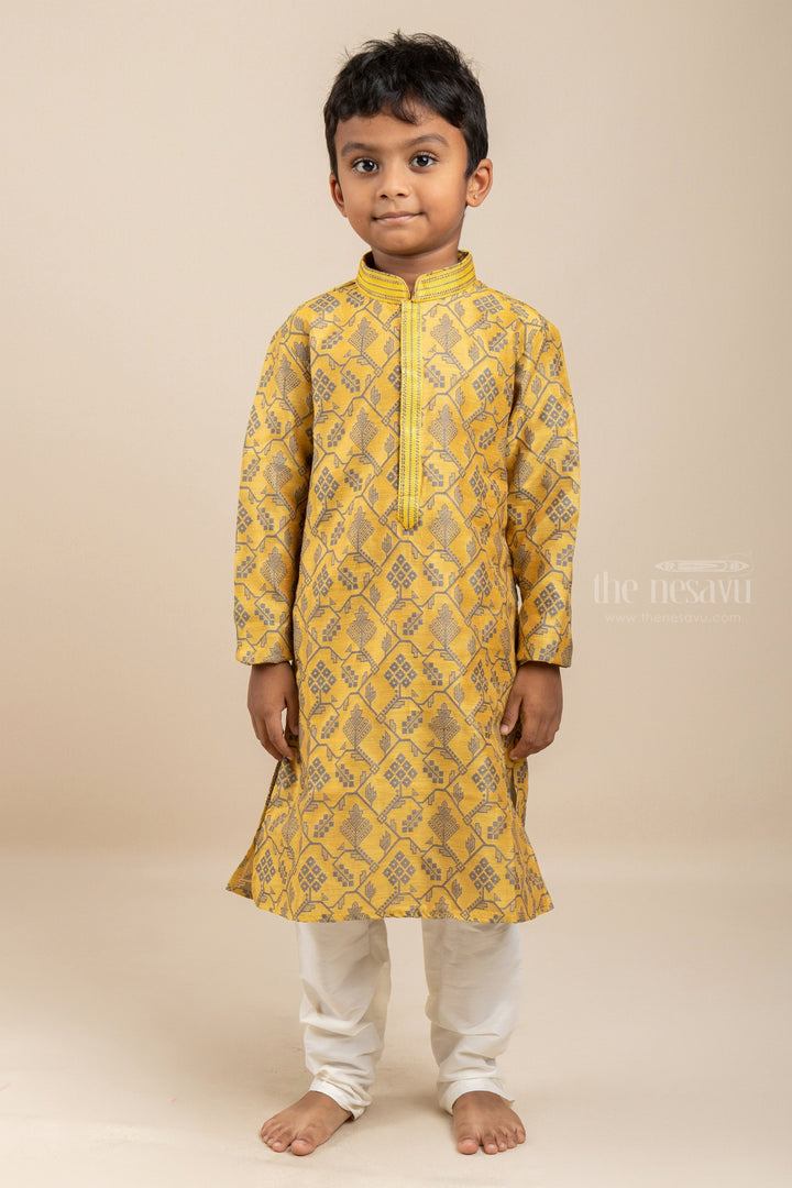 The Nesavu Ethnic Sets Glowing Star - Goldish Shaded Unique Prints Kurta With Cotton Pants For Little Boys psr silks Nesavu 14 (6M) / Gold BES238A
