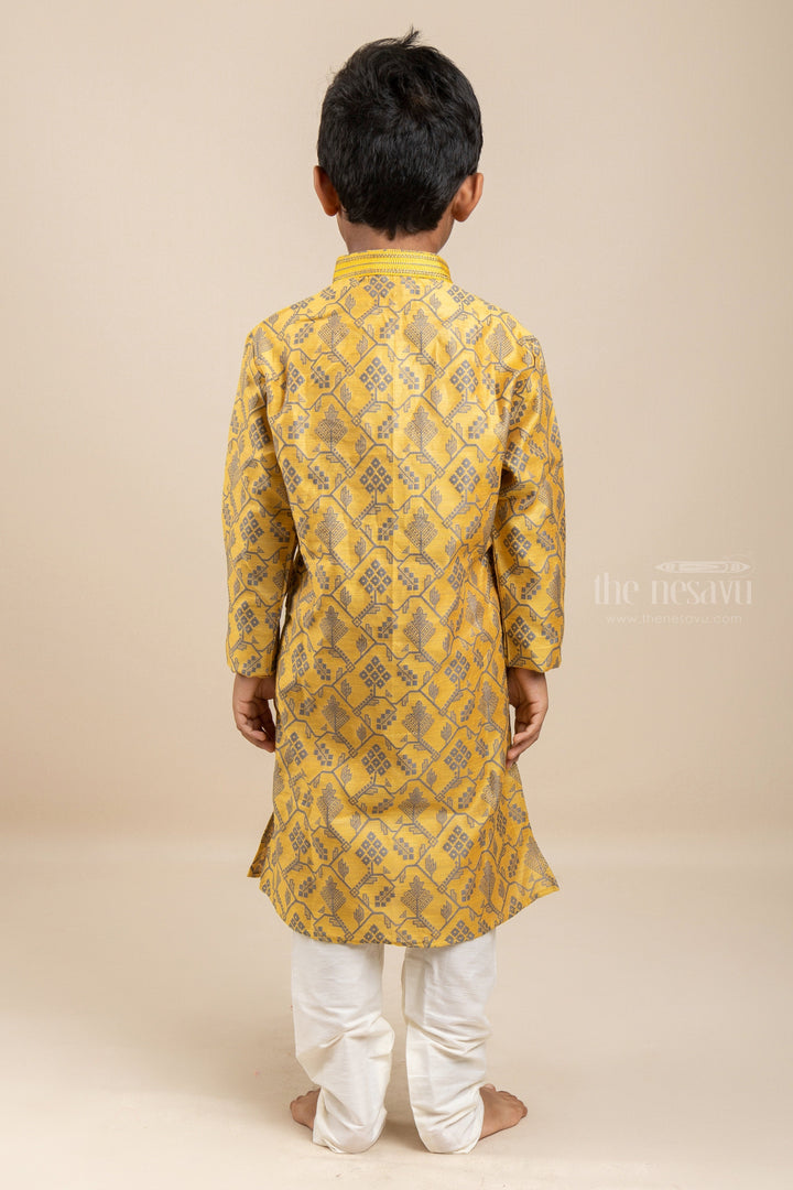 The Nesavu Ethnic Sets Glowing Star - Goldish Shaded Unique Prints Kurta With Cotton Pants For Little Boys psr silks Nesavu