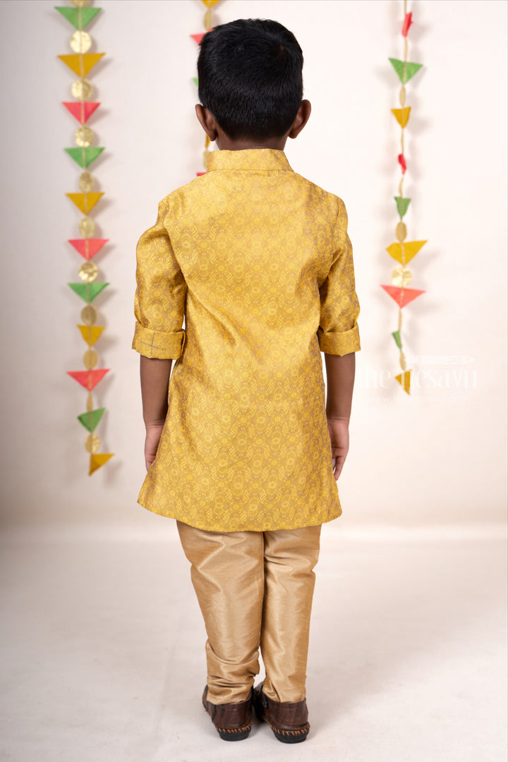 The Nesavu Ethnic Sets Golden Printed Semi Silk Designer Party Wear Kurta For Boys psr silks Nesavu