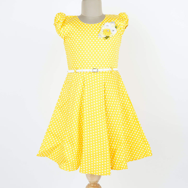 The Nesavu Frocks & Dresses Golden Yellow Polka Cotton Frock Simple Gown for Girls psr silks Nesavu 16 (1Y-2Y) / gold GFC211A