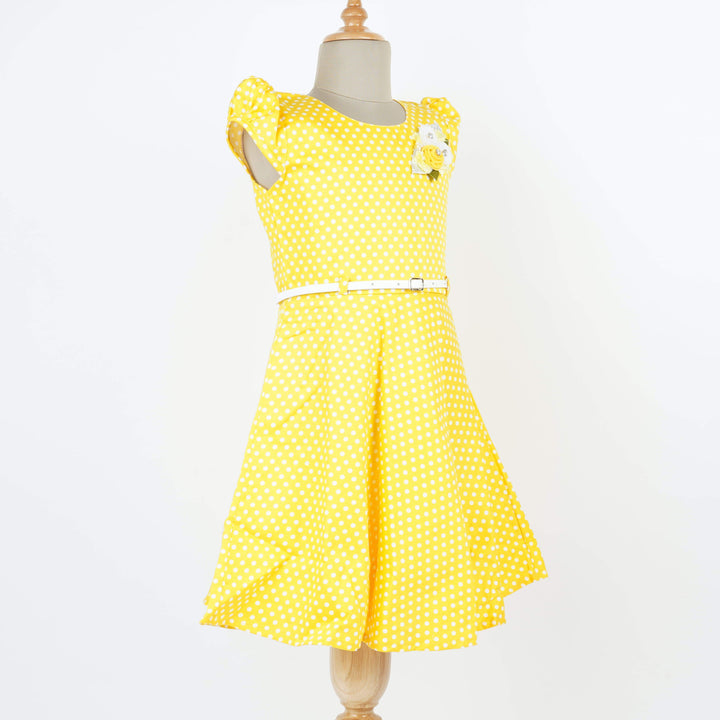 The Nesavu Frocks & Dresses Golden Yellow Polka Cotton Frock Simple Gown for Girls psr silks Nesavu