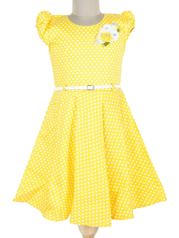 The Nesavu Frocks & Dresses Golden Yellow Polka Cotton Frock Simple Gown for Girls psr silks Nesavu