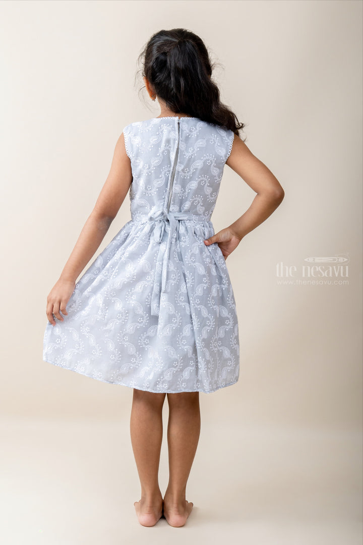 The Nesavu Frocks & Dresses Gray Cotton Causal Play Wear With Thread Embroidery. psr silks Nesavu