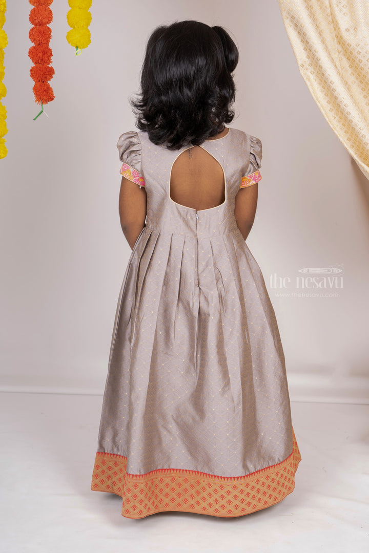 The Nesavu Kids Anarkali Gray Designer Anarkali Frock for Girls psr silks Nesavu