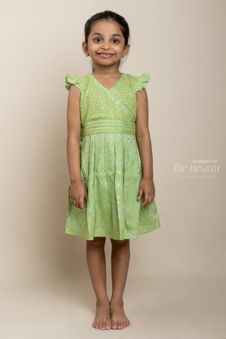 The Nesavu Frocks & Dresses Green Explosion - Cottony Cute Frocks With Bandhani Design Prints psr silks Nesavu 12 (3M) / Green GFC966D