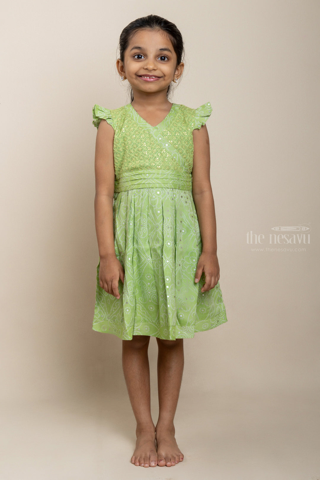 The Nesavu Frocks & Dresses Green Explosion - Cottony Cute Frocks With Bandhani Design Prints psr silks Nesavu 12 (3M) / Green GFC966D