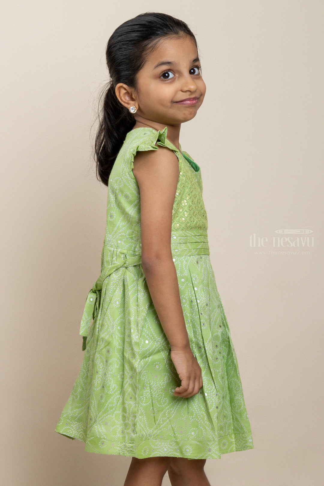 The Nesavu Frocks & Dresses Green Explosion - Cottony Cute Frocks With Bandhani Design Prints psr silks Nesavu